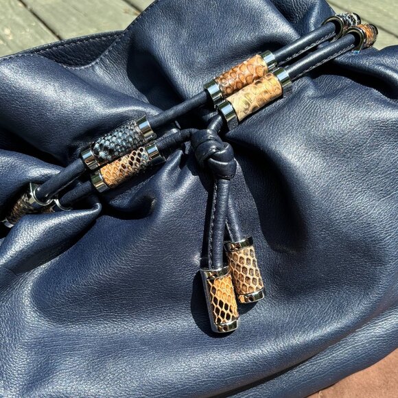 Michael Kors Navy Leather Hobo Bag - Picture 3 of 13